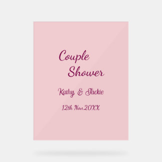 couple shower pink purple pastel wedding name date acrylic sign