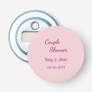 couple shower pink purple pastel wedding name date bottle opener
