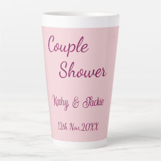 couple shower pink purple pastel wedding name date latte mug