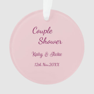 couple shower pink purple pastel wedding name date ornament