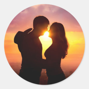 Couple Silhouette At Sunset Classic Round Sticker
