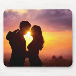 Couple Silhouette At Sunset Mouse Mat