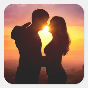 Couple Silhouette At Sunset Square Sticker