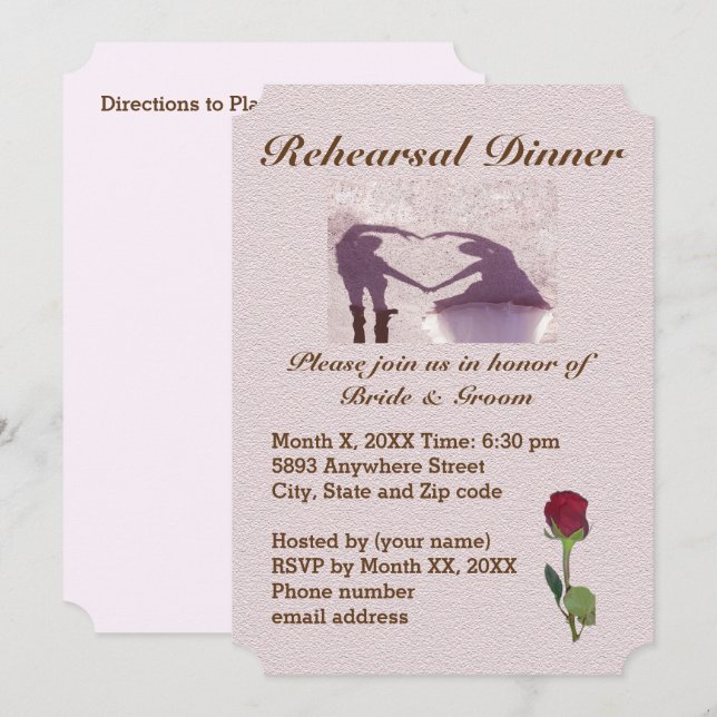 Couple Silhouette Heart Sand Rehearsal Dinner Invitation (Front/Back)