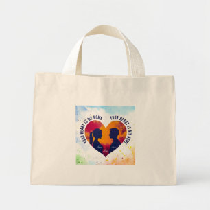 Couple Silhouette Heart "Your Heart Is My Heart" Mini Tote Bag