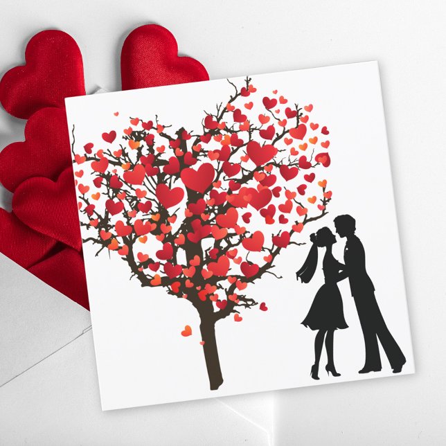 Couple Silhouette Under Valentine's Heart Tree Holiday Card (Creator Uploaded)