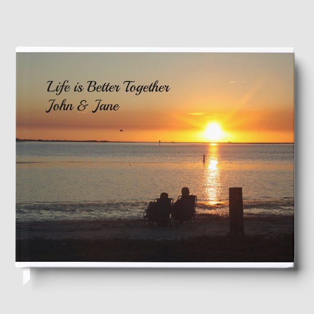 Couple Sit On Beach At Sunset Guest Book (Front)