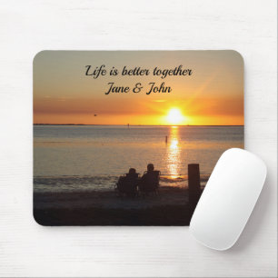 Couple Sit On Beach At Sunset Mousepad