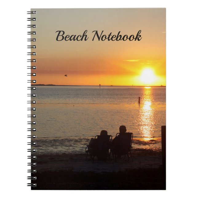 Couple Sit On Beach At Sunset Spiral Notebook (Front)