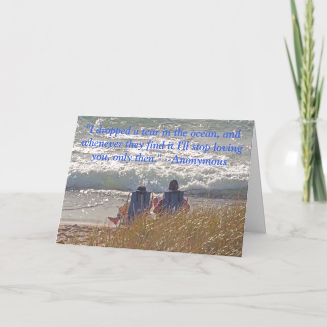 "COUPLE SITTING CONTENTEDLY ON BEACH" ANNIVERSARY CARD (Front)