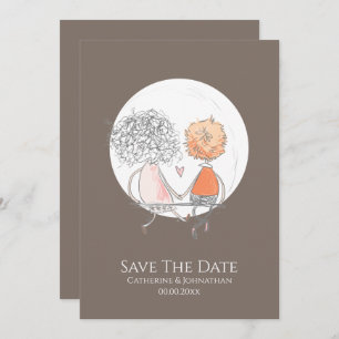 Couple sitting on swing moon illustration simple save the date