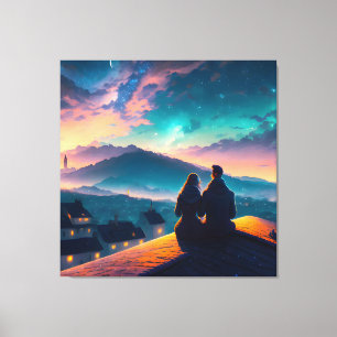 Couple Sitting On The Roof Canvas Print