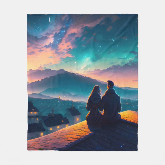 Couple Sitting On The Roof Fleece Blanket (Front)