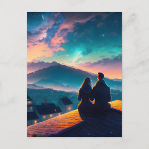 Couple Sitting On The Roof Postcard