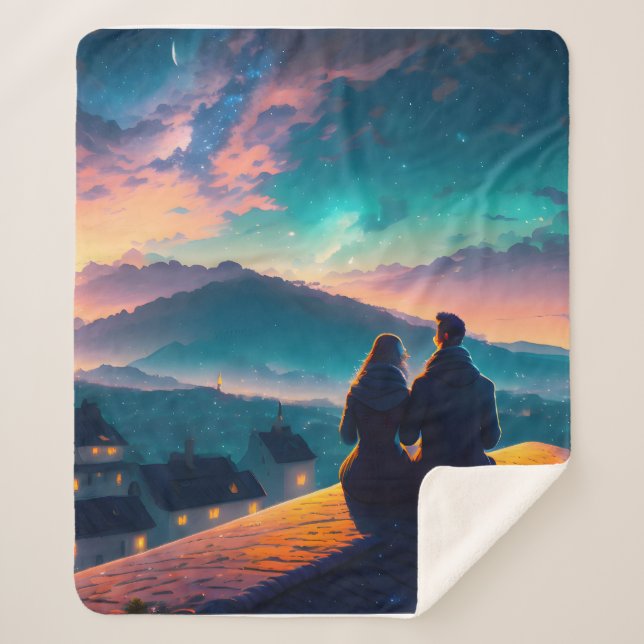 Couple Sitting On The Roof Sherpa Blanket (Front)
