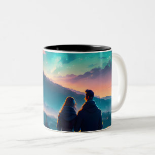 Couple Sitting On The Roof Two-Tone Coffee Mug