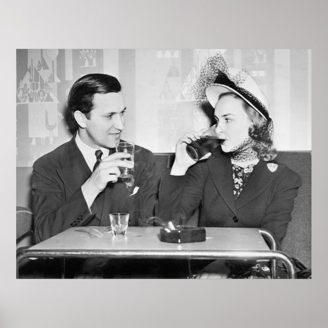 Couple sitting together in a restaurant flirting w poster (Front)