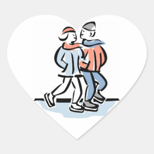 Couple Skating in Winter Wedding Hearts Heart Sticker