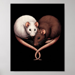 Couple Small Rodent Pet Happy Heart Love Cute Rat Poster