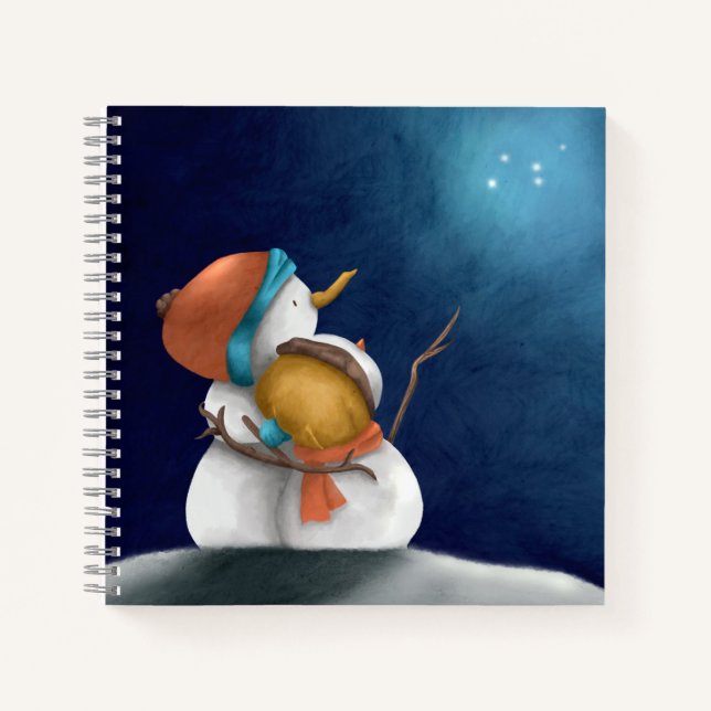 Couple snowmen hugging looking at the stars wish notebook (Front)