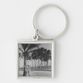 Couple Standing Under Tree Key Ring