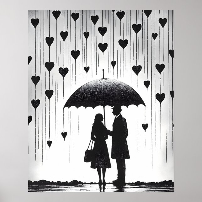 Couple Standing under Umbrella, Heart-Shaped Rain Poster (Front)