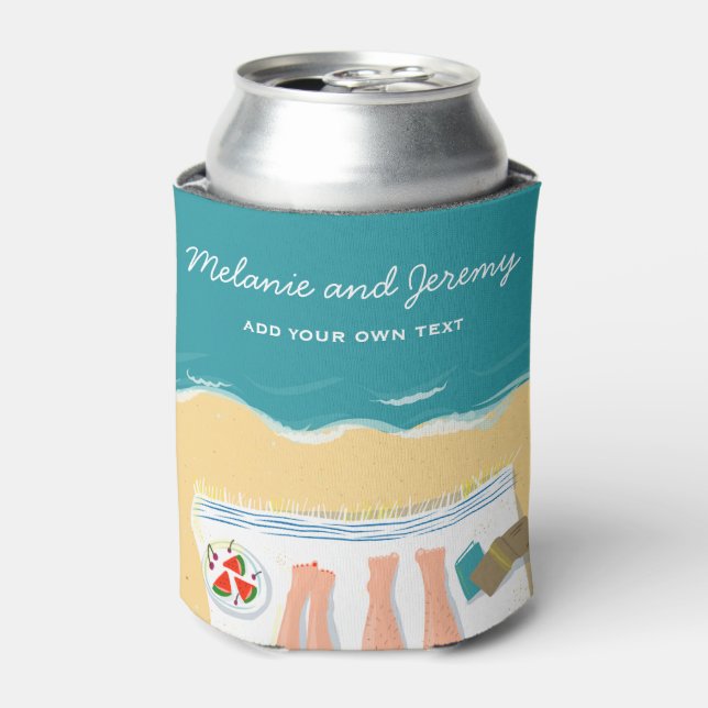 Couple Sunbathing on Beach Personalised  Can Cooler (Can Front)