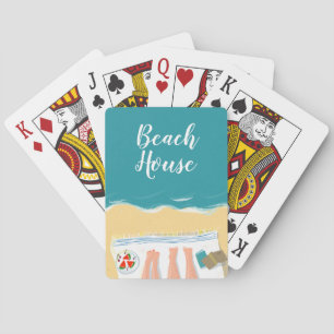 Couple Sunbathing Seaside Illustration Beach House Playing Cards