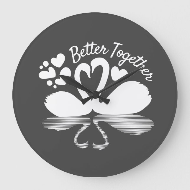 Couple Swan Silhouette Reflection in the Water Large Clock (Front)