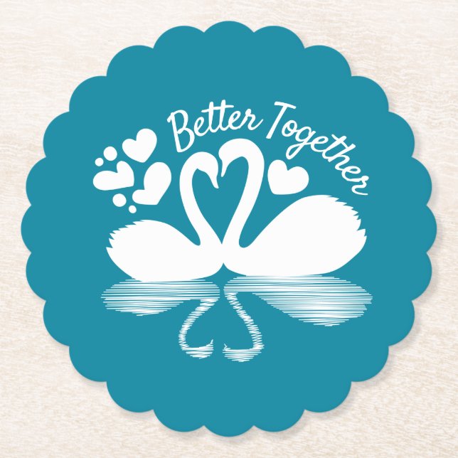 Couple Swan Silhouette Reflection in the Water Paper Coaster (Front)