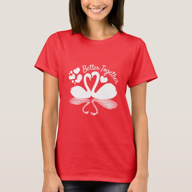 Couple Swan Silhouette Reflection in the Water T-Shirt (Front)