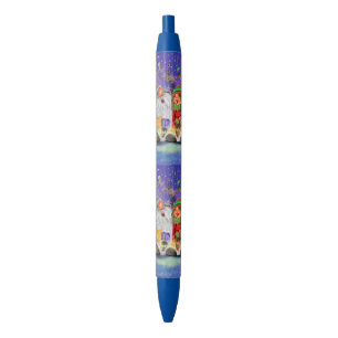 Couple Sweet Gnomes Singing Happy Christmas Song  Blue Ink Pen