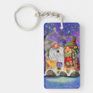 Couple Sweet Gnomes Singing Happy Christmas Song Key Ring