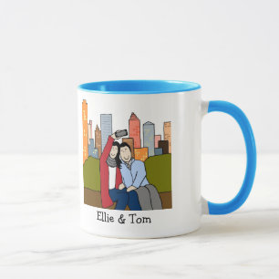 Couple taking selfie- personalised cartoon mug