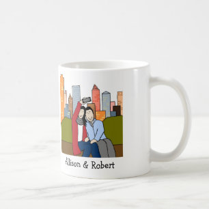 Couple taking selfie- personalised cartoon mug