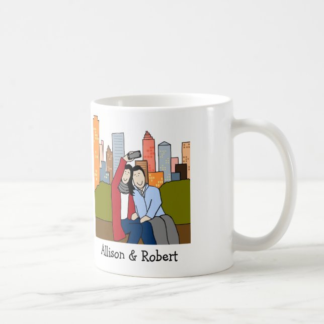 Couple taking selfie- personalised cartoon mug (Right)