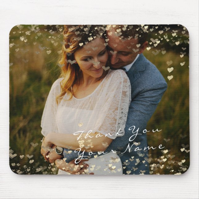 Couple Thank Favor Photo Golden Confetti Hearts Mouse Mat (Front)