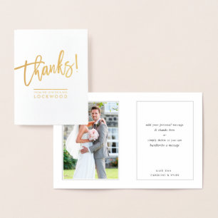 COUPLE THANKS newlywed photo modern minimal script Foil Card