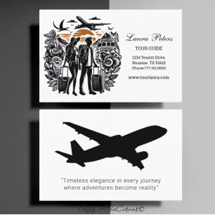 Couple Tour Guide Travel Monochrome Business Card