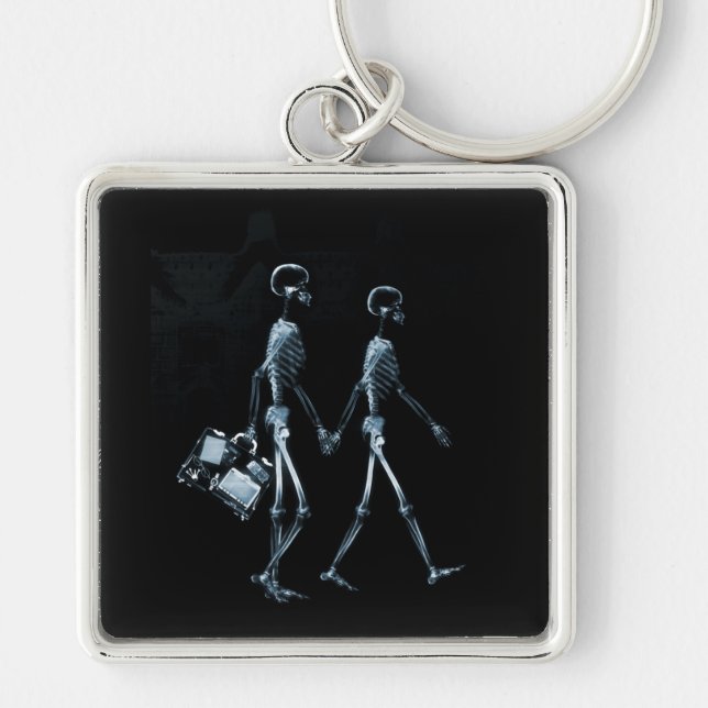 Couple Travelling X-Ray Vision Skeletons - Blue Key Ring (Front)