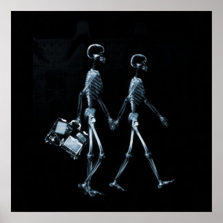Couple Travelling X-Ray Vision Skeletons - Blue Poster