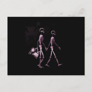 Couple Travelling X-Ray Vision Skeletons - Pink Postcard