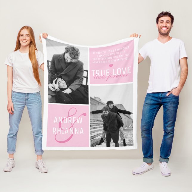 Couple True Love 2 Photo & Quote Fleece Blanket (In Situ)
