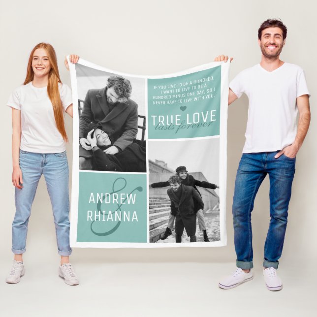 Couple True Love 2 Photo & Quote Fleece Blanket (In Situ)