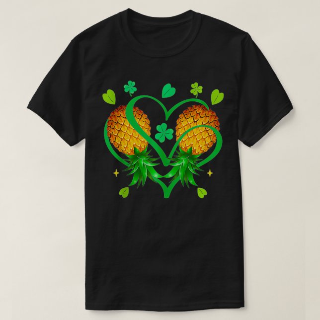 Couple Upside Down Pineapple Heart Shamrock St T-Shirt (Design Front)