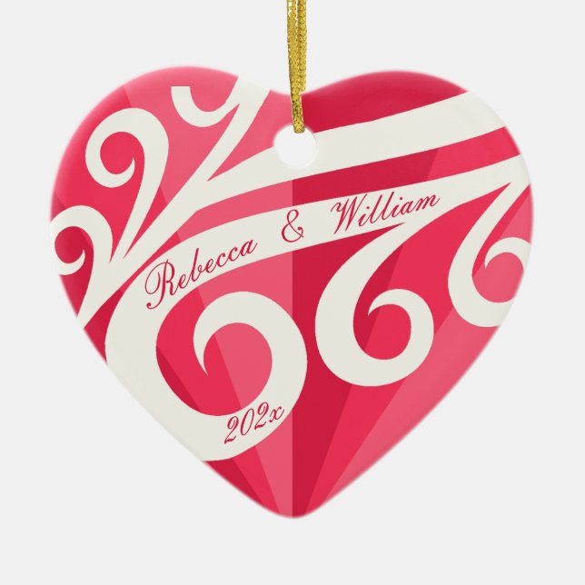 Couple Valentine's Day Red Heart Ceramic Tree Decoration (Front)