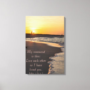 Couple Walking Beach At Sunrise John 15 12 Canvas Print