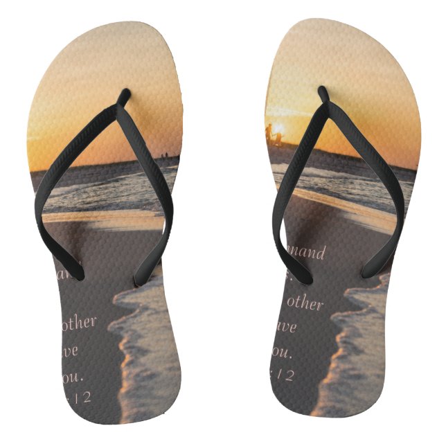 Couple Walking Beach At Sunrise John 15 12 Flip Flops (Footbed)