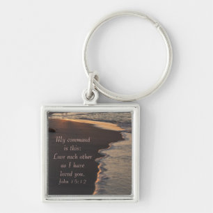 Couple Walking Beach At Sunrise John 15 12 Key Ring
