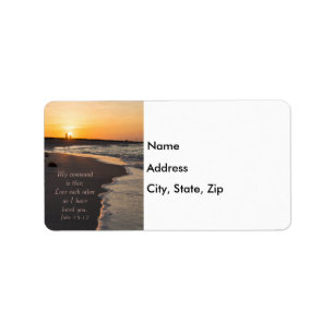 Couple Walking Beach At Sunrise John 15:12 Label